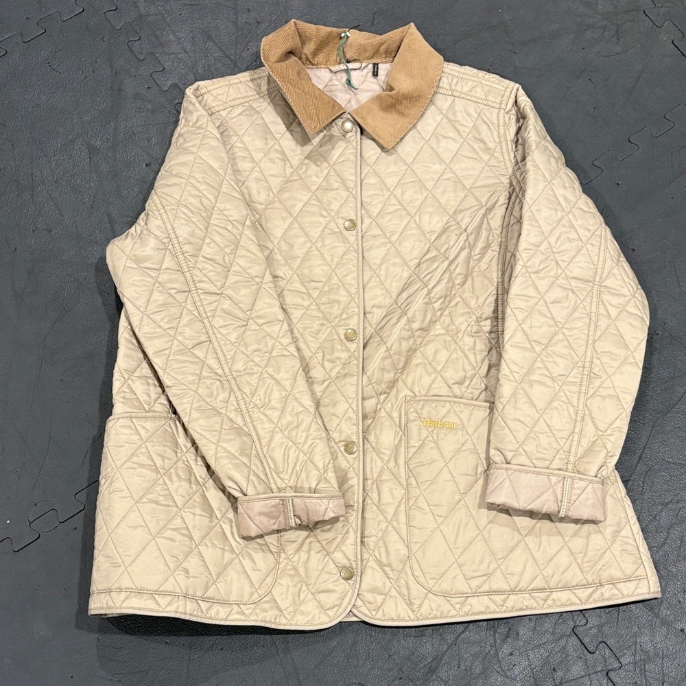 Barbour Quilted Cream Jacket with Tan Corduroy Collar nwot